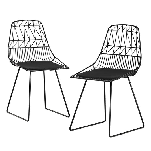 Outdoor Dining Chair Set | 2x Steel Wire Patio Chairs | Black