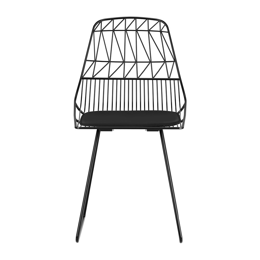 Outdoor Dining Chair Set | 2x Steel Wire Patio Chairs | Black