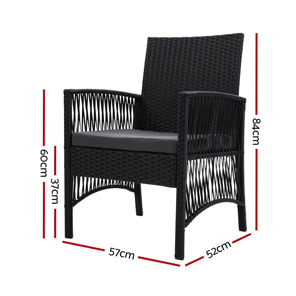 Outdoor Chairs 2PC Wicker Lounge Chair Gardeon Harp Black