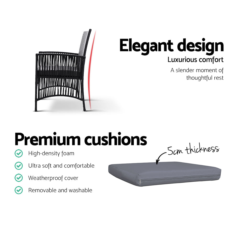 Outdoor Chairs 2PC Wicker Lounge Chair Gardeon Harp Black