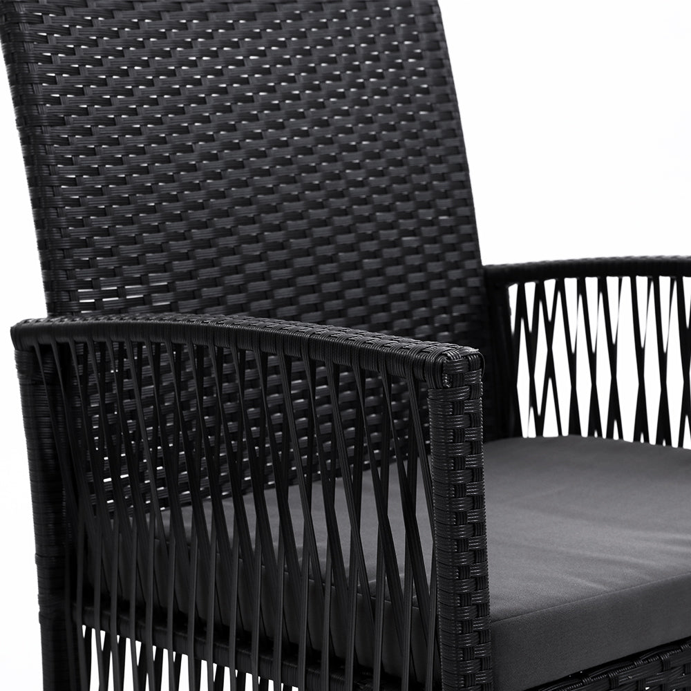 Outdoor Chairs 2PC Wicker Lounge Chair Gardeon Harp Black