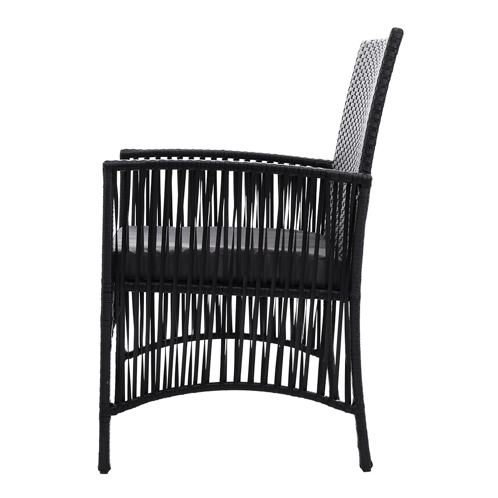 Outdoor Chairs 2PC Wicker Lounge Chair Gardeon Harp Black