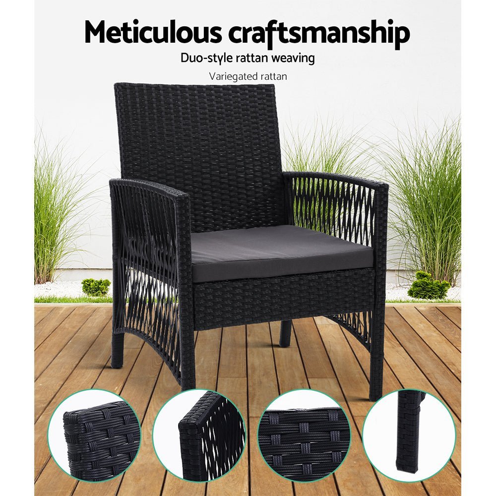Outdoor Chairs 2PC Wicker Lounge Chair Gardeon Harp Black