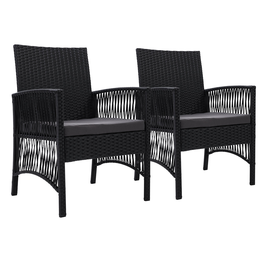 Outdoor Chairs 2PC Wicker Lounge Chair Gardeon Harp Black