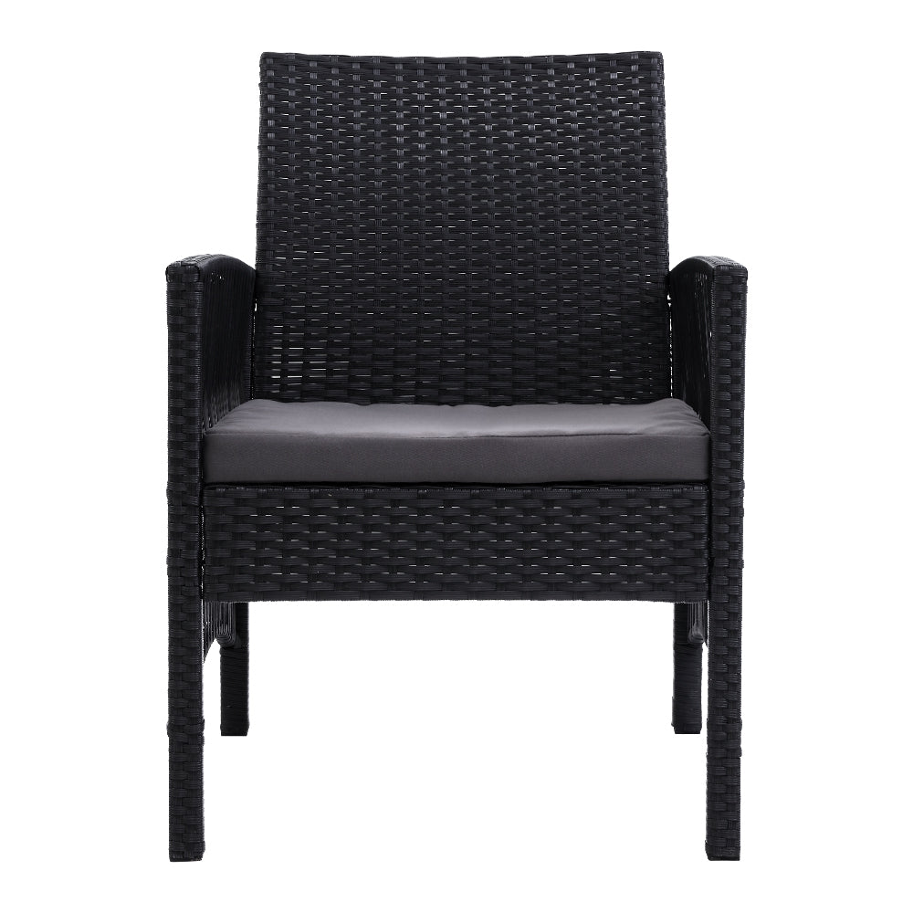 Outdoor Chairs 2PC Wicker Lounge Chair Gardeon Harp Black