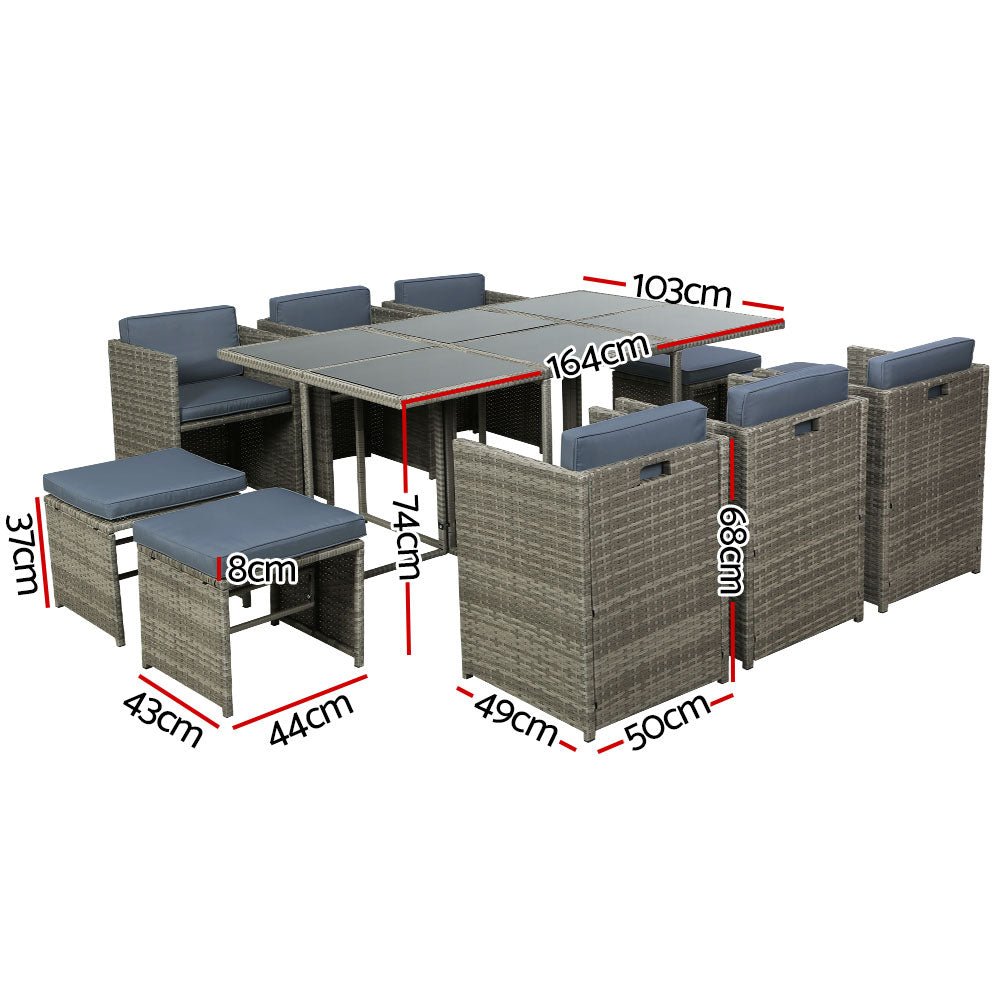 Outdoor Dining Setting 10 Seat Gardeon Wicker Garden Table Chairs Set Grey