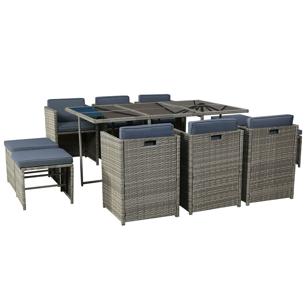Outdoor Dining Setting 10 Seat Gardeon Wicker Garden Table Chairs Set Grey