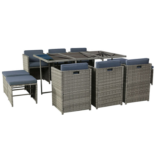 Outdoor Dining Setting 10 Seat Gardeon Wicker Garden Table Chairs Set Grey