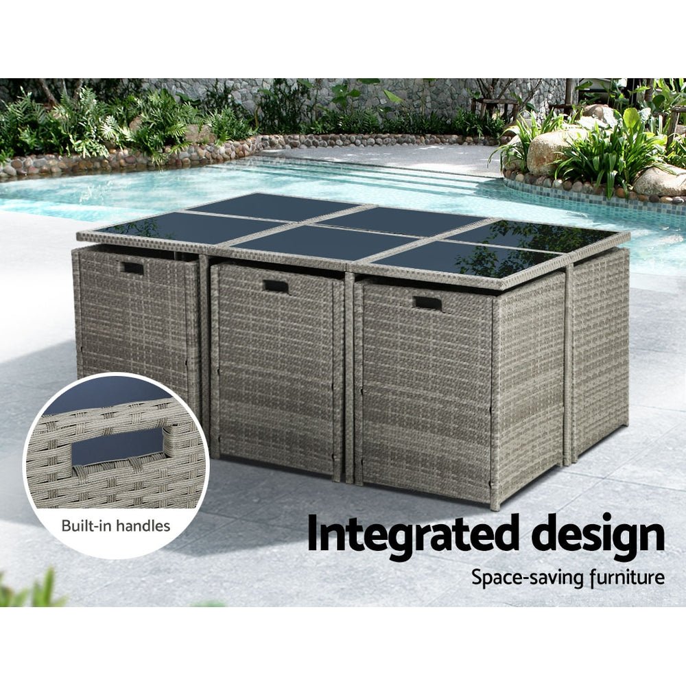 Outdoor Dining Setting 10 Seat Gardeon Wicker Garden Table Chairs Set Grey