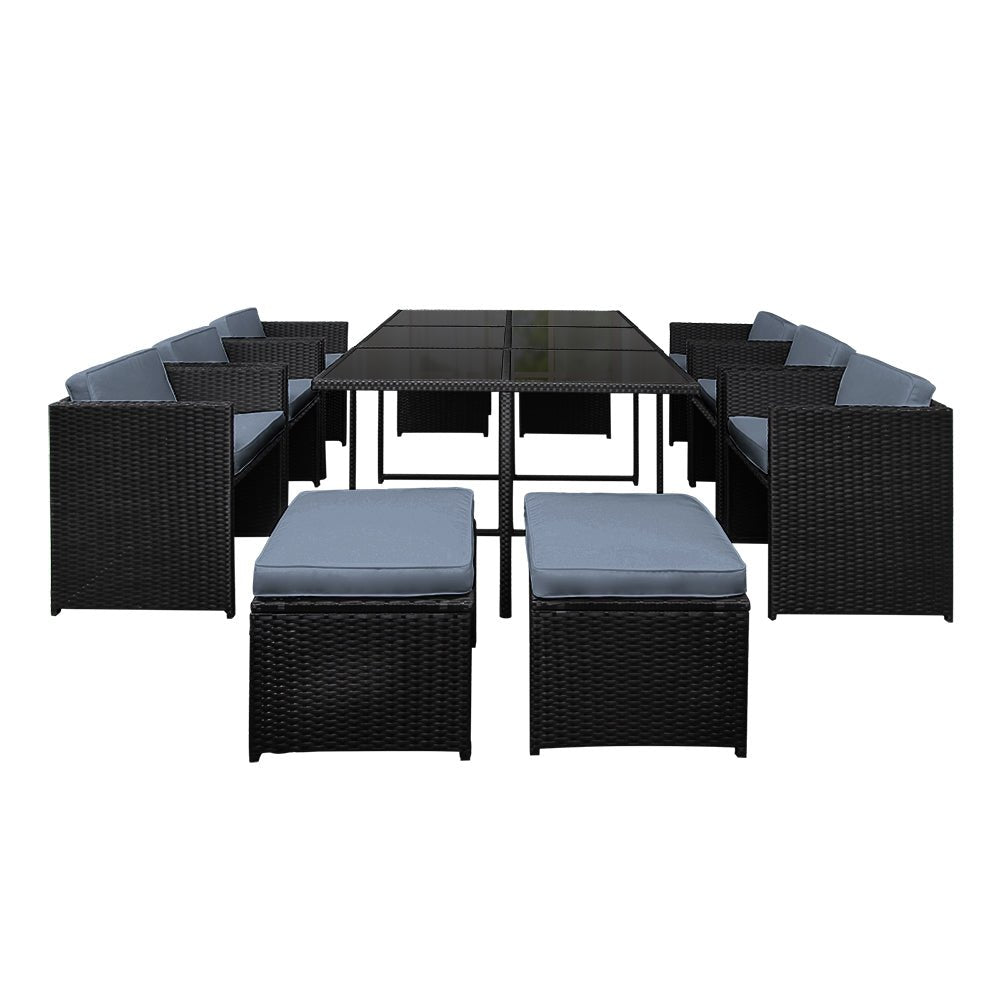 Outdoor Dining Setting Gardeon 10 Seat Wicker Table Chairs Set Black