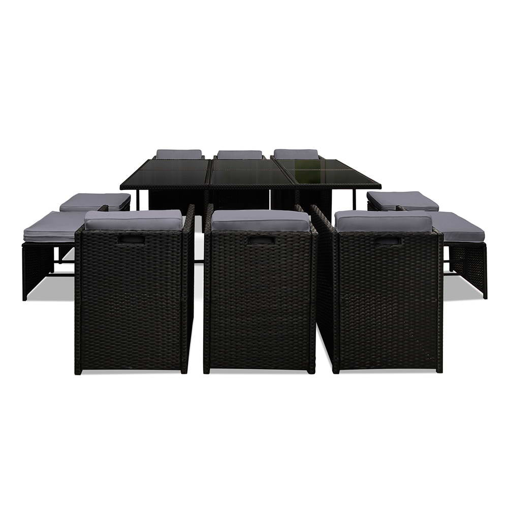 Outdoor Dining Setting Gardeon 10 Seat Wicker Table Chairs Set Black
