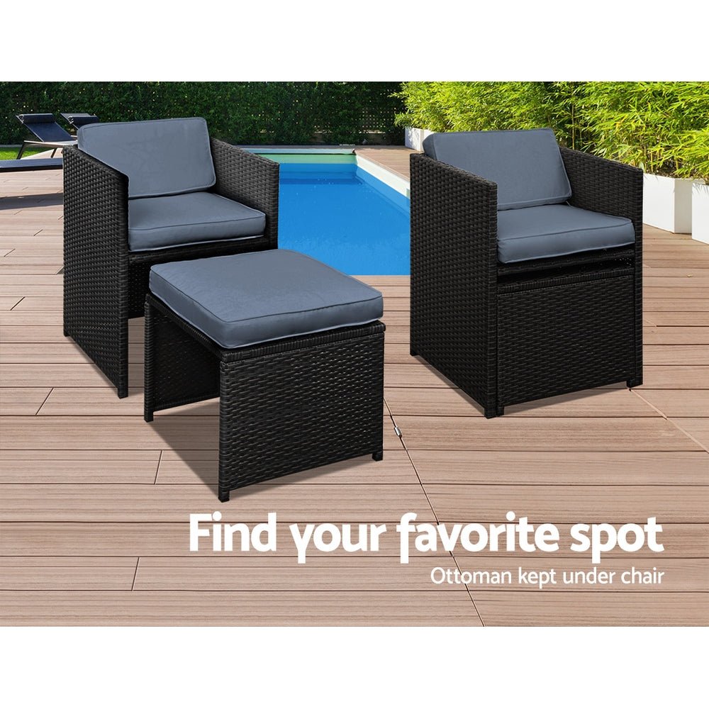 Outdoor Dining Setting Gardeon 10 Seat Wicker Table Chairs Set Black