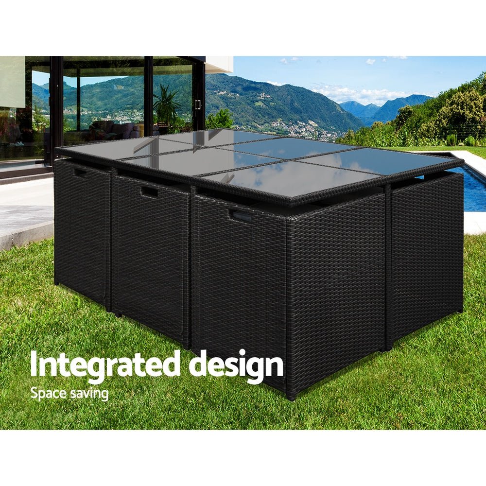 Outdoor Dining Setting Gardeon 10 Seat Wicker Table Chairs Set Black