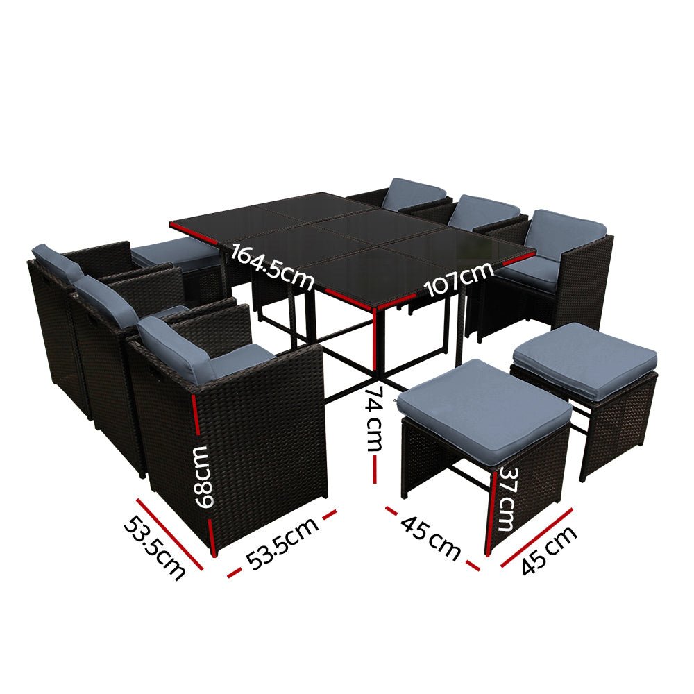 Outdoor Dining Setting Gardeon 10 Seat Wicker Table Chairs Set Black