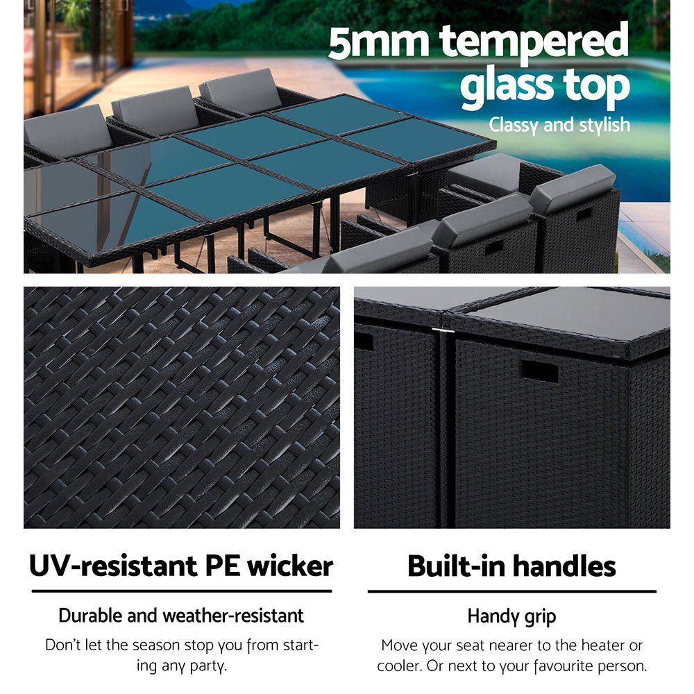 Outdoor Dining Set | 12 Seat | Extra Coloured Slips and Cover | Black