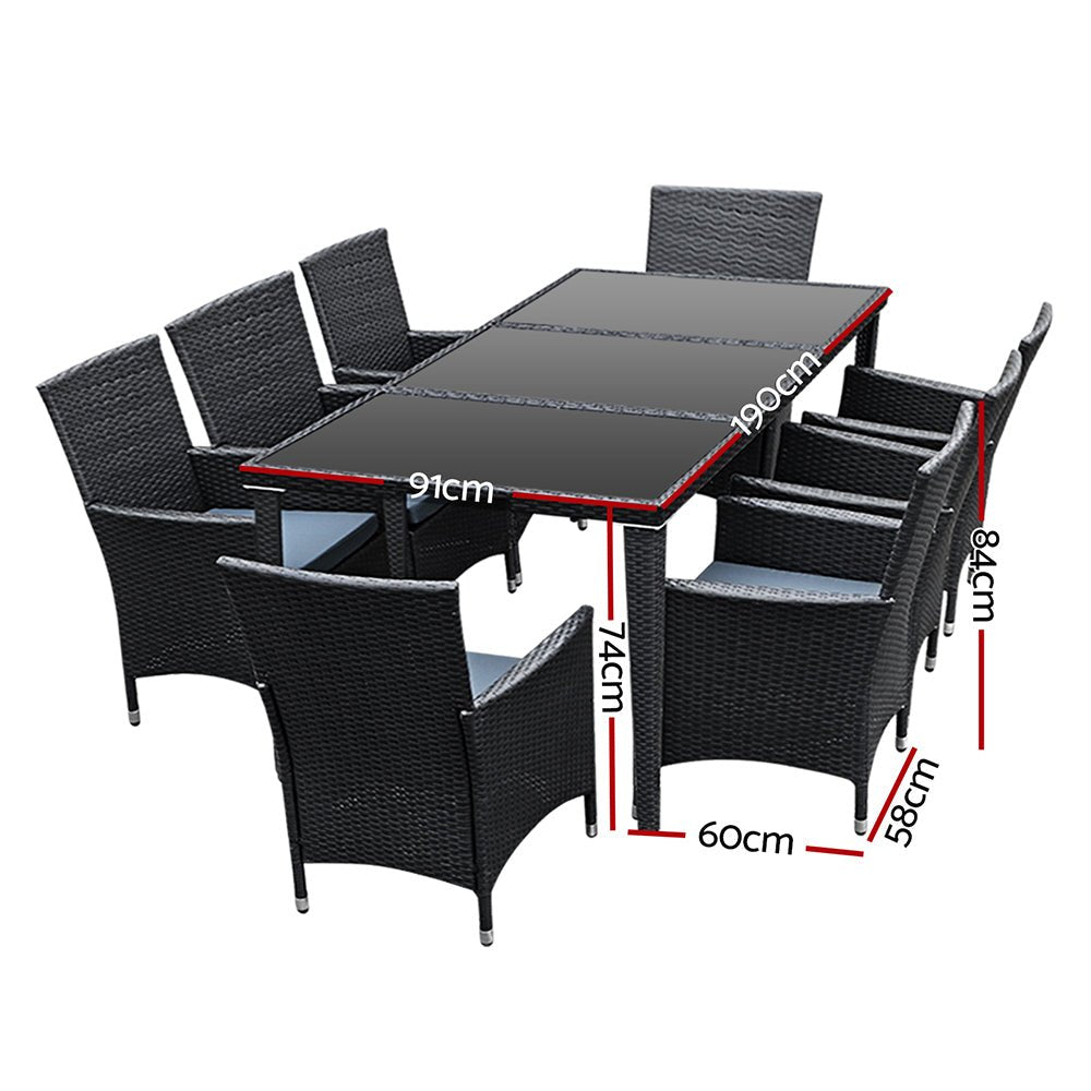 Outdoor Dining Set | 8 Seat | Dining Table, Chairs and Cover | Black