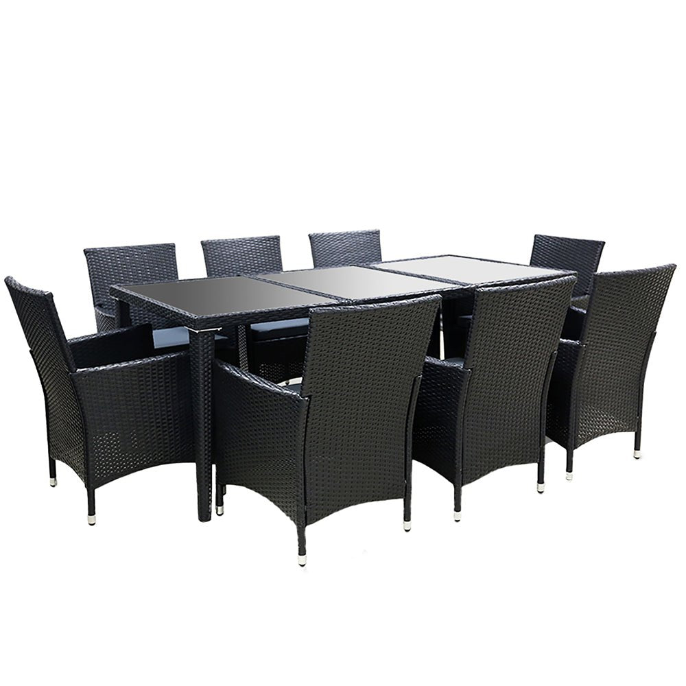 Outdoor Dining Set | 8 Seat | Dining Table, Chairs and Cover | Black
