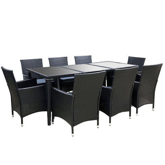 Outdoor Dining Set | 8 Seat | Dining Table, Chairs and Cover | Black