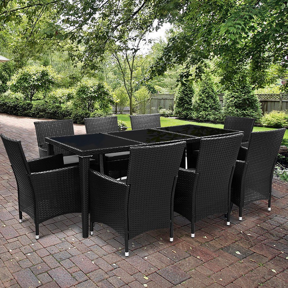 Outdoor Dining Set | 8 Seat | Dining Table, Chairs and Cover | Black