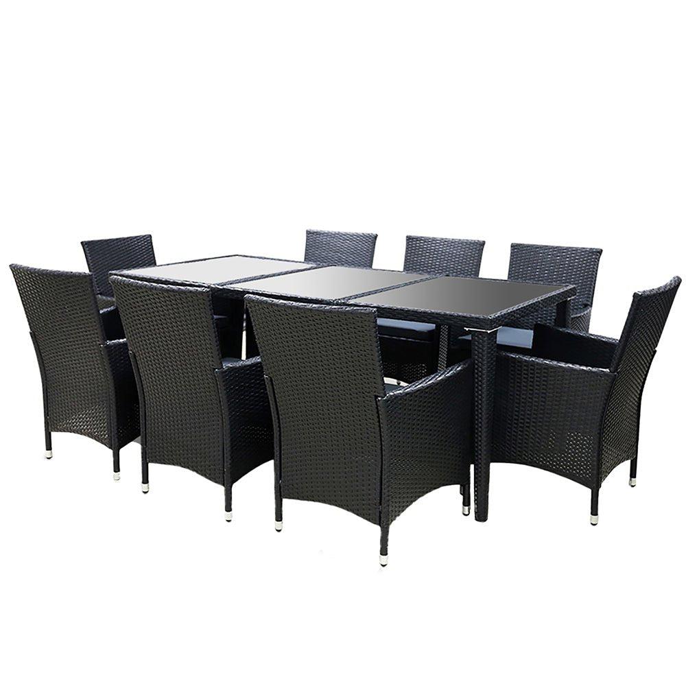 Outdoor Dining Set | 8 Seat | Dining Table, Chairs and Cover | Black