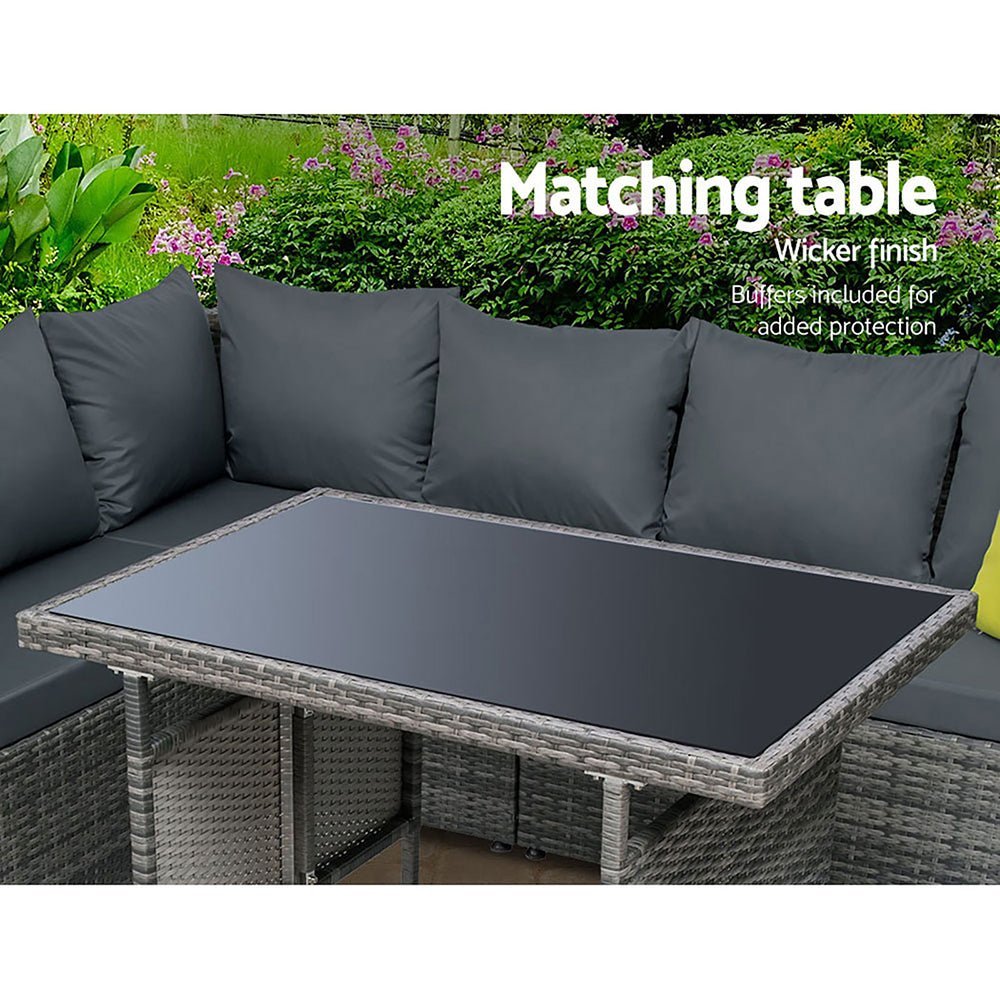 Outdoor Dining Set Aluminium Table Chairs Ottoman Wicker Setting Grey