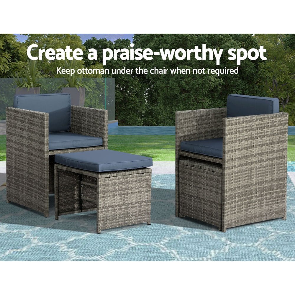 Outdoor Dining Setting 8 Seat Gardeon Wicker Table Chairs Set Grey