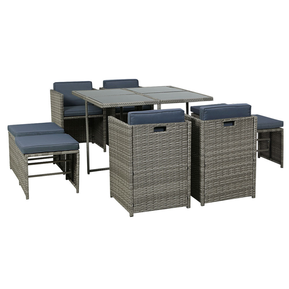 Outdoor Dining Setting 8 Seat Gardeon Wicker Table Chairs Set Grey