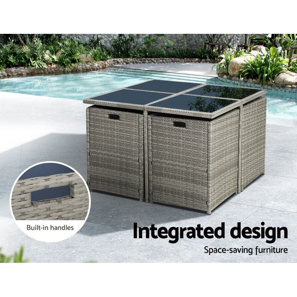 Outdoor Dining Setting 8 Seat Gardeon Wicker Table Chairs Set Grey