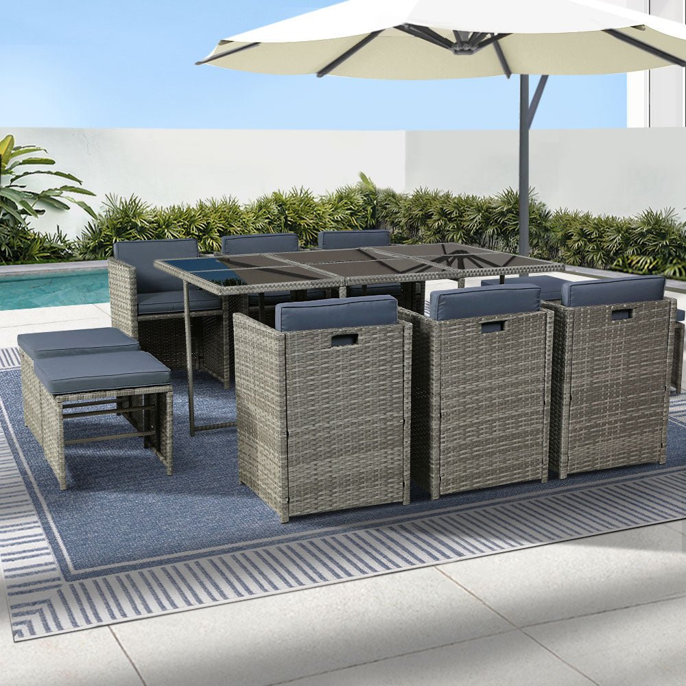 Outdoor Dining Setting 8 Seat Gardeon Wicker Table Chairs Set Grey