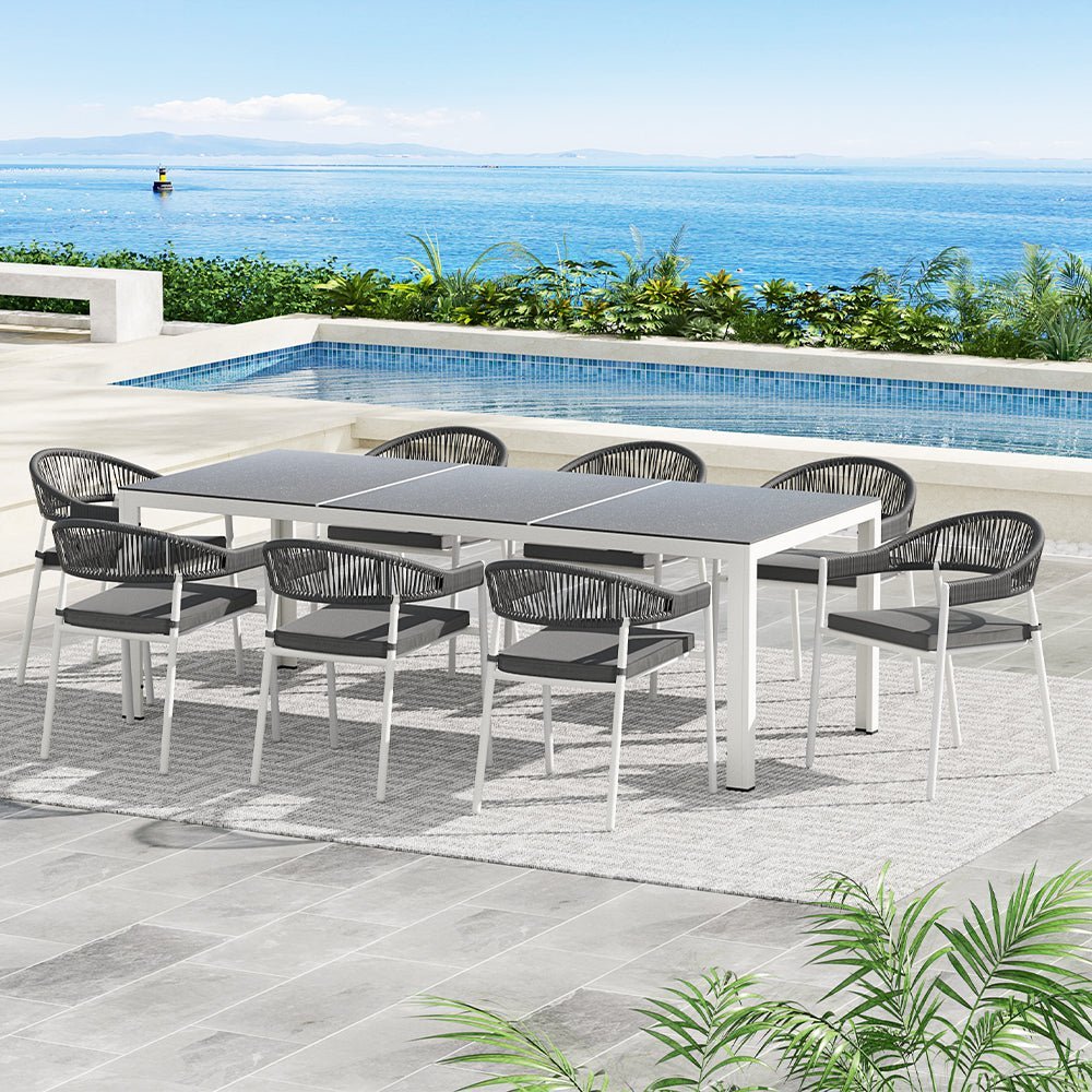 Outdoor Dining Set Gardeon 8 Seat Steel Table Chairs Setting White