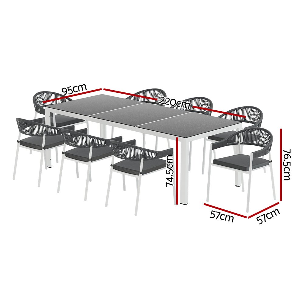 Outdoor Dining Set Gardeon 8 Seat Steel Table Chairs Setting White