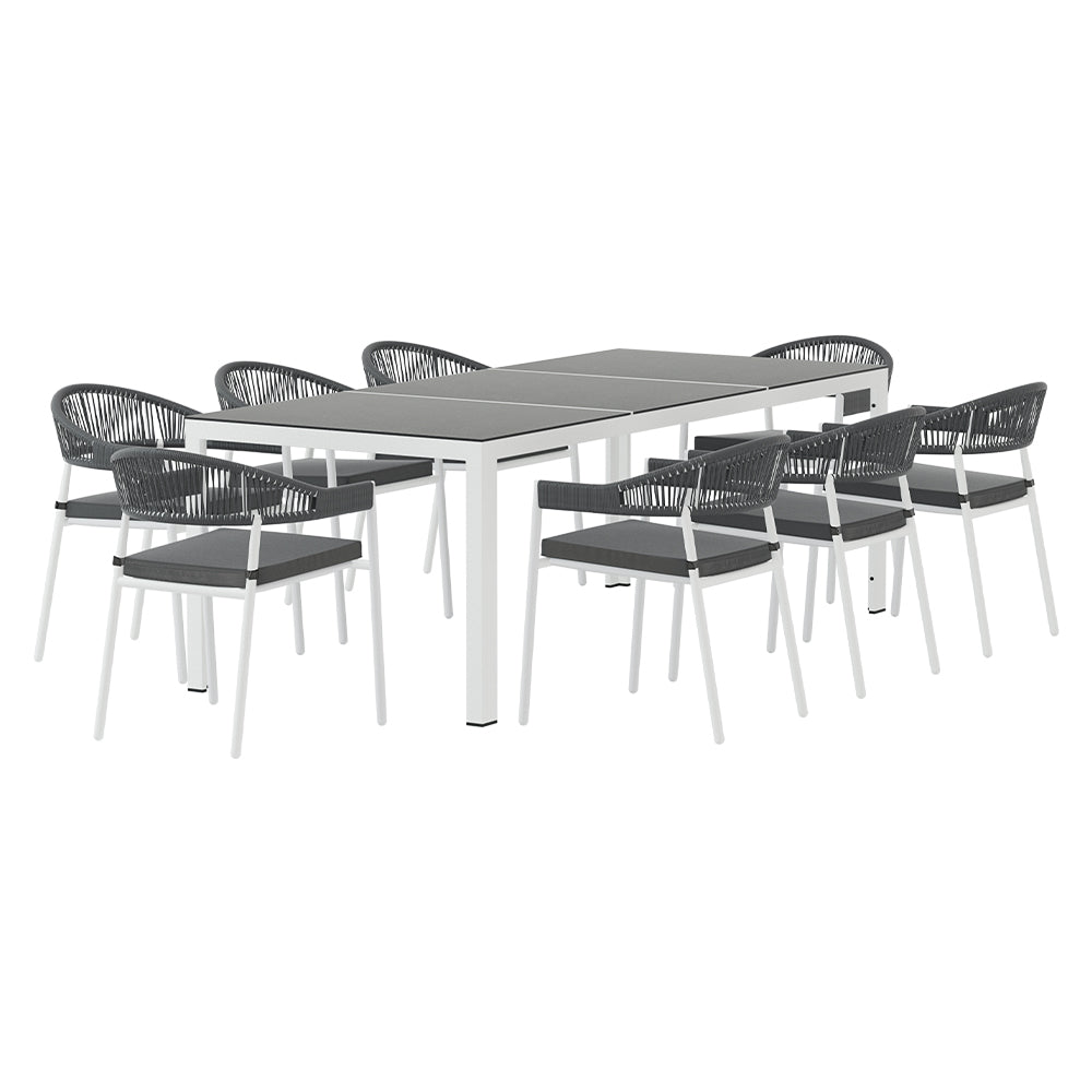 Outdoor Dining Set Gardeon 8 Seat Steel Table Chairs Setting White