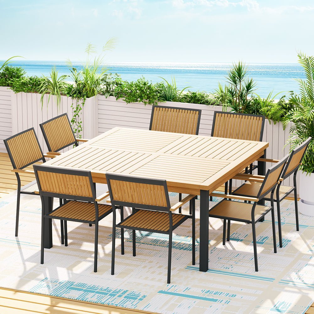 Outdoor Dining Set 8 Seat Wooden Table Chairs Dining Setting
