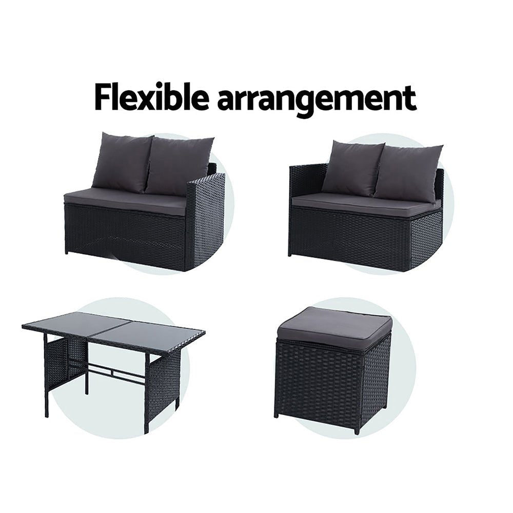 Outdoor Dining Set 9 Seater Lounge Setting Chairs Table Ottoman Black