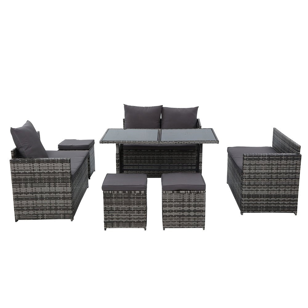 Outdoor Dining Set 9 Seater Lounge Setting Chairs Table Ottoman Grey