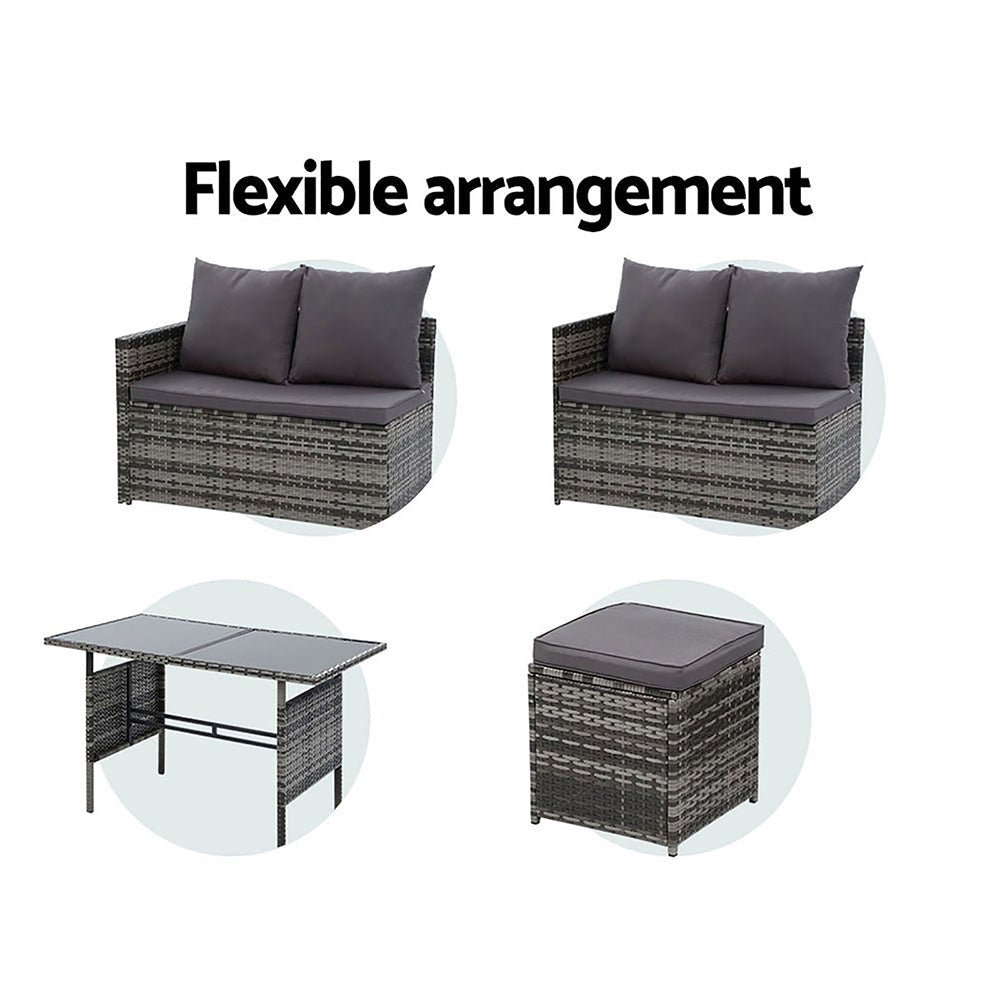 Outdoor Dining Set 9 Seater Lounge Setting Chairs Table Ottoman Grey Cover