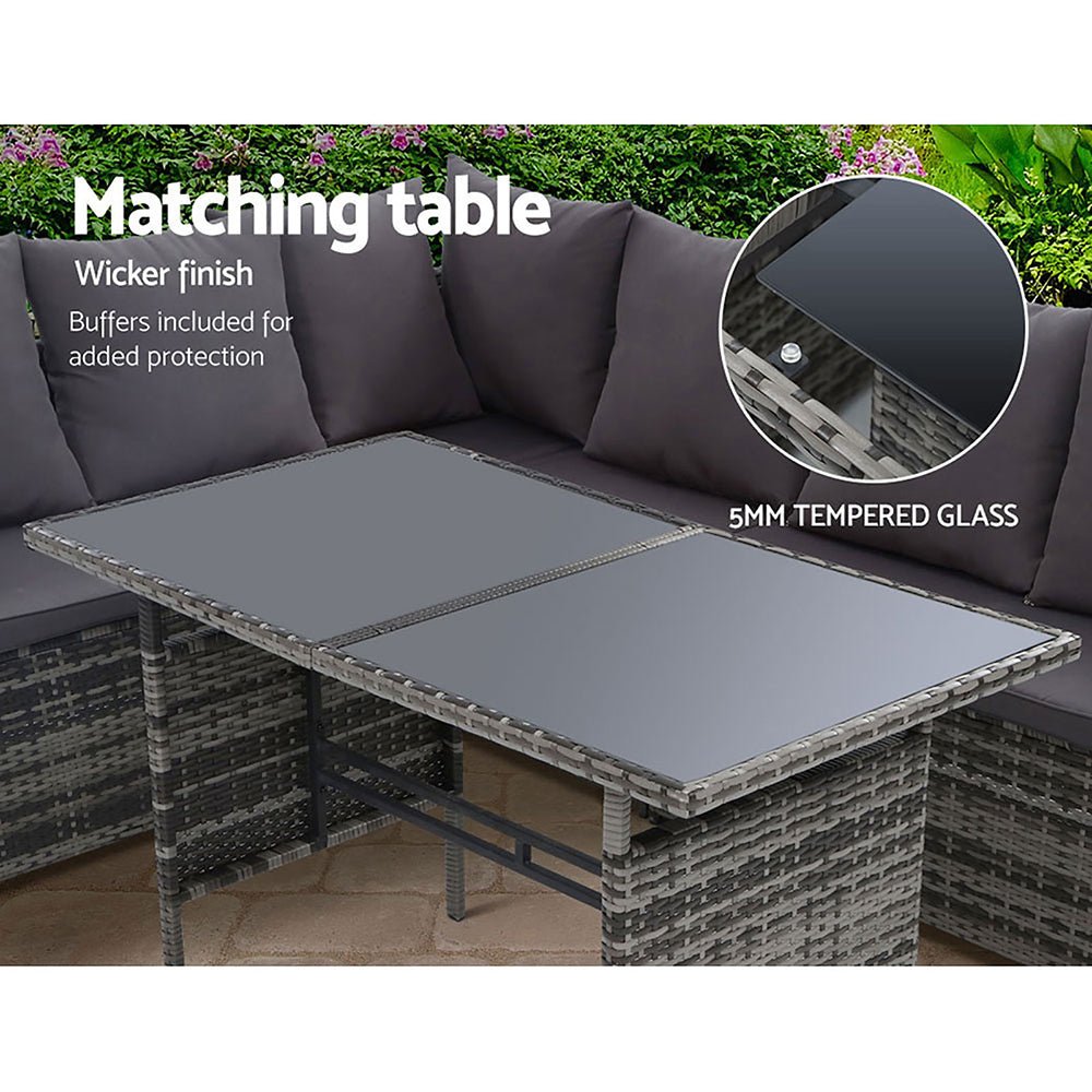 Outdoor Dining Set 9 Seater Lounge Setting Chairs Table Ottoman Grey Cover