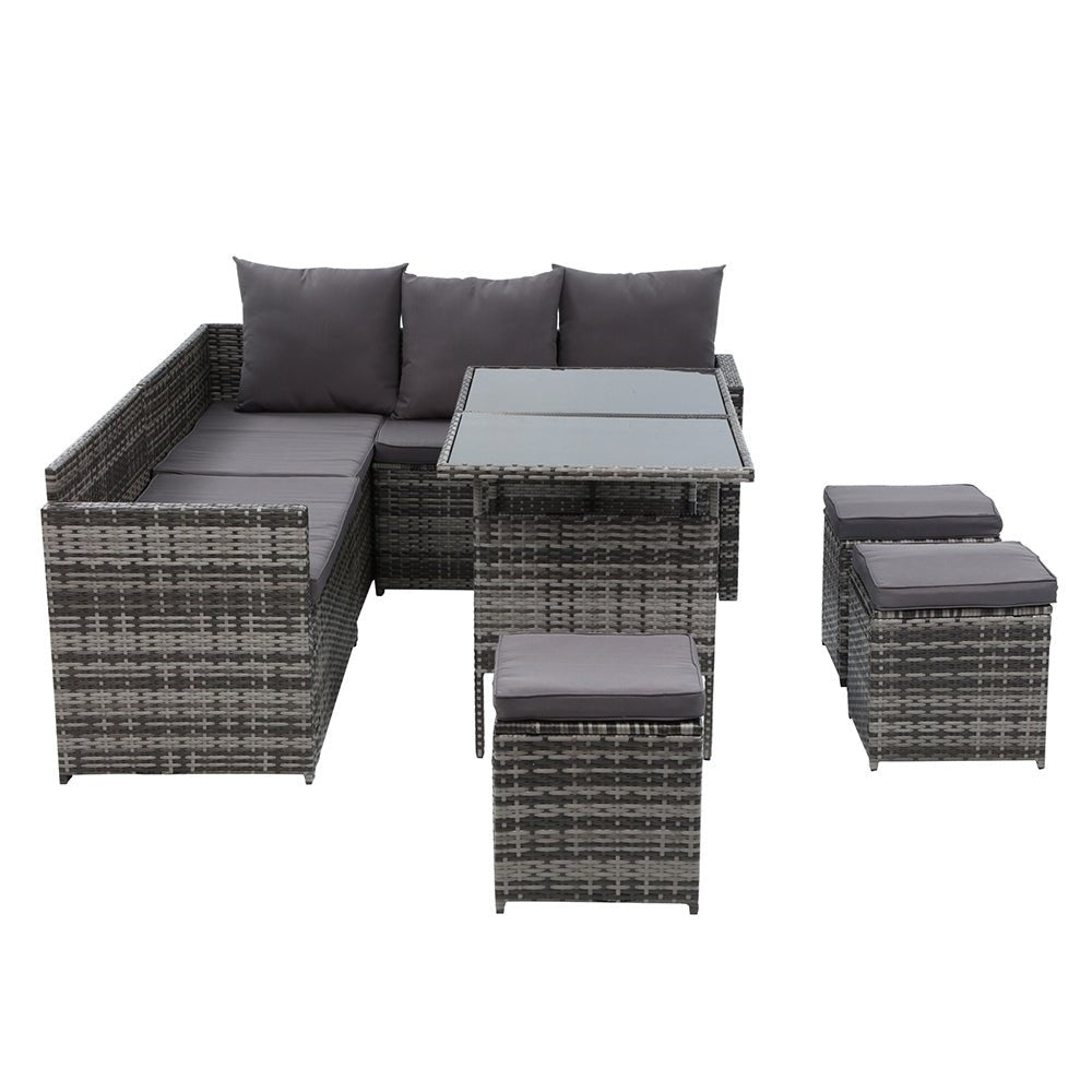Outdoor Dining Set 9 Seater Lounge Setting Chairs Table Ottoman Grey Cover