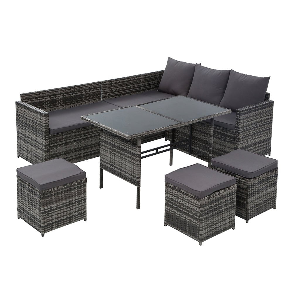 Outdoor Dining Set 9 Seater Lounge Setting Chairs Table Ottoman Grey Cover