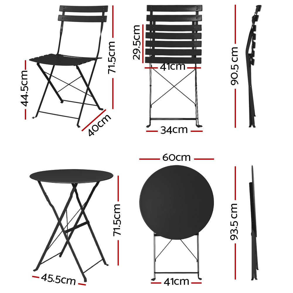 Outdoor Dining Setting 2 Seat Steel Bistro Set Patio Furniture Black