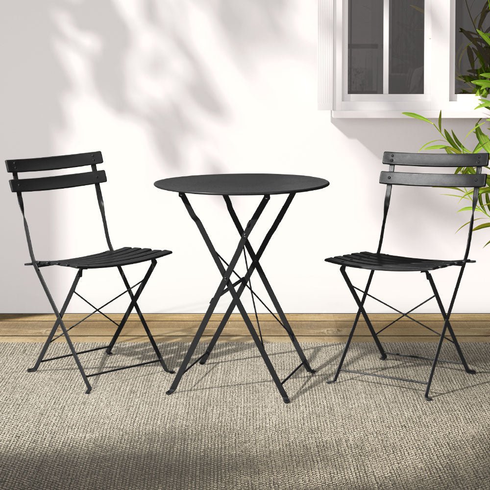 Outdoor Dining Setting 2 Seat Steel Bistro Set Patio Furniture Black
