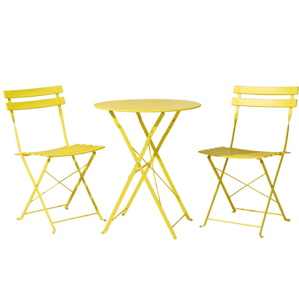 Outdoor Dining Setting 2 Seat Steel Bistro Set Patio Furniture Yellow