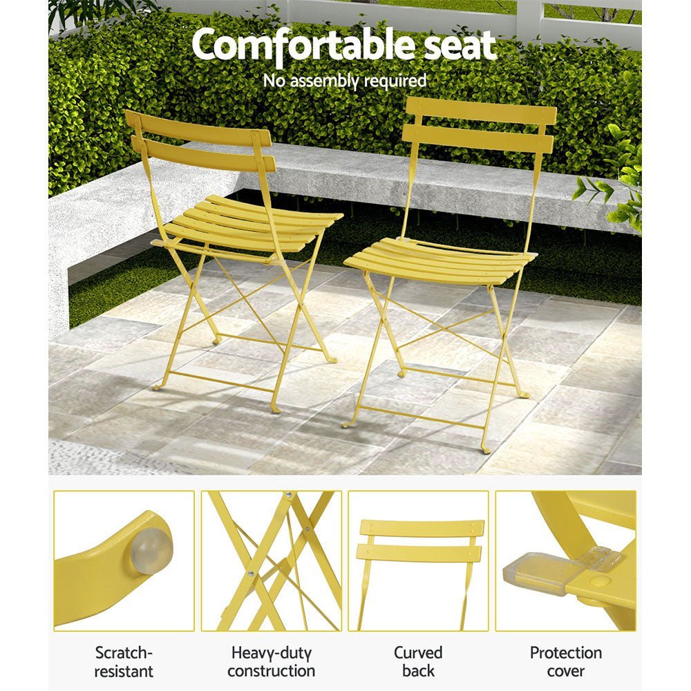 Outdoor Dining Setting 2 Seat Steel Bistro Set Patio Furniture Yellow