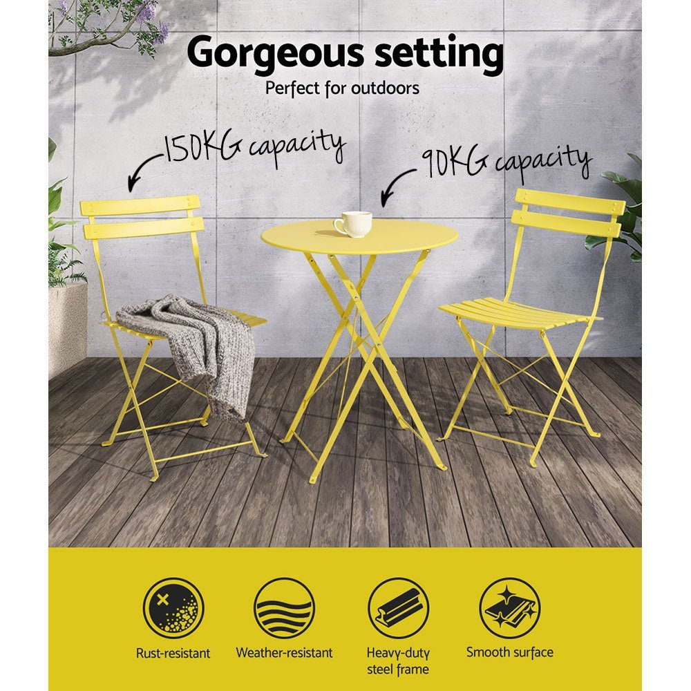 Outdoor Dining Setting 2 Seat Steel Bistro Set Patio Furniture Yellow