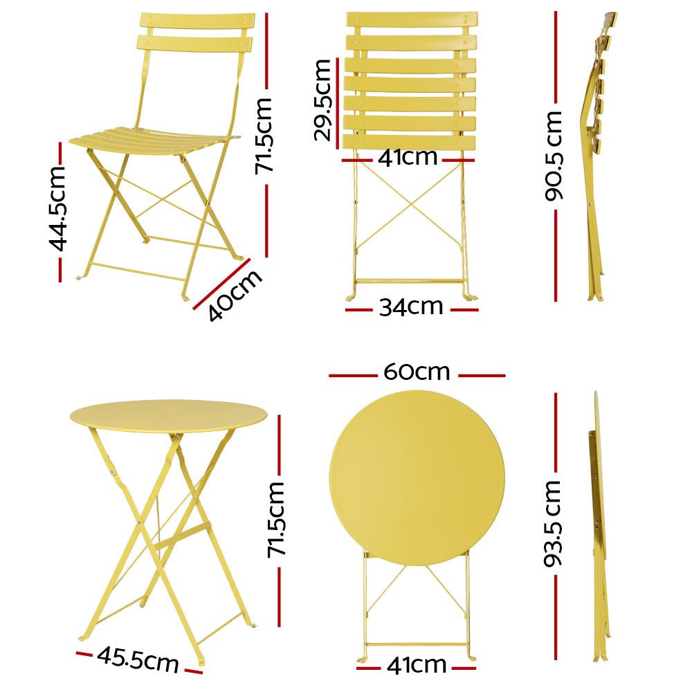 Outdoor Dining Setting 2 Seat Steel Bistro Set Patio Furniture Yellow