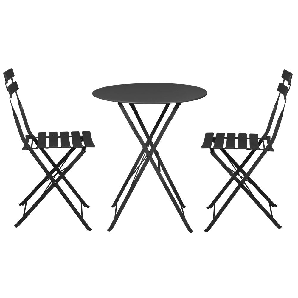 Outdoor Dining Setting 2 Seat Steel Bistro Set Patio Furniture Black