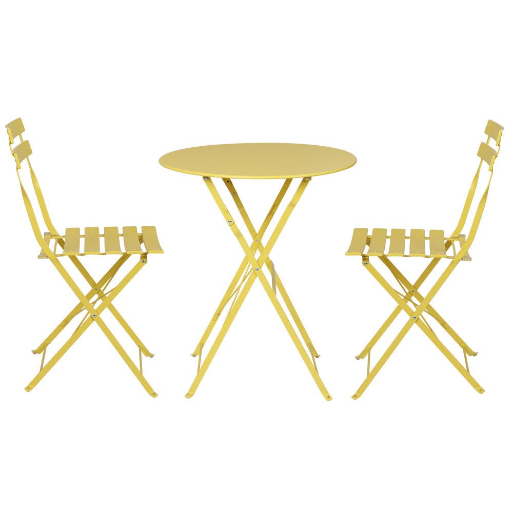 Outdoor Dining Setting 2 Seat Steel Bistro Set Patio Furniture Yellow