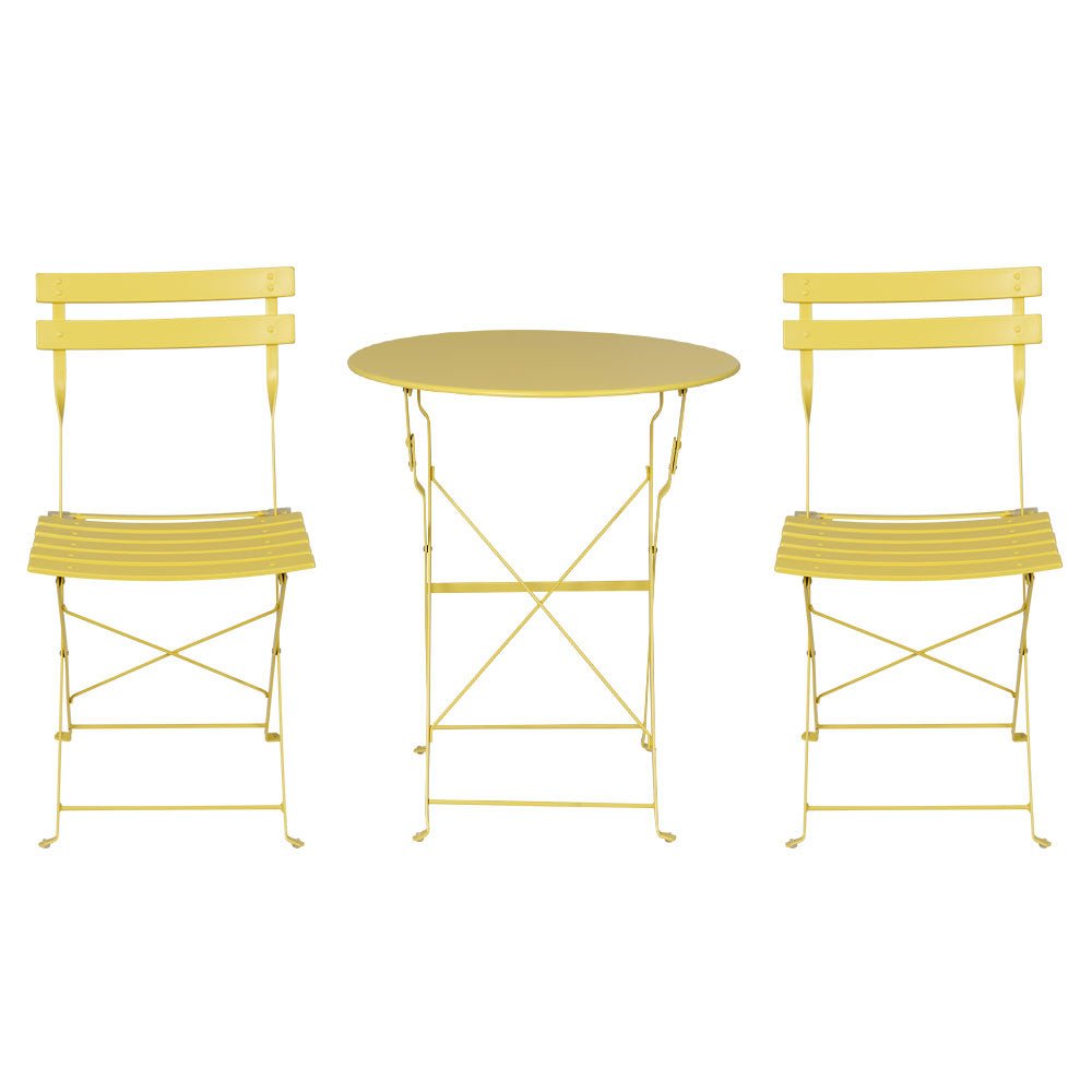 Outdoor Dining Setting 2 Seat Steel Bistro Set Patio Furniture Yellow