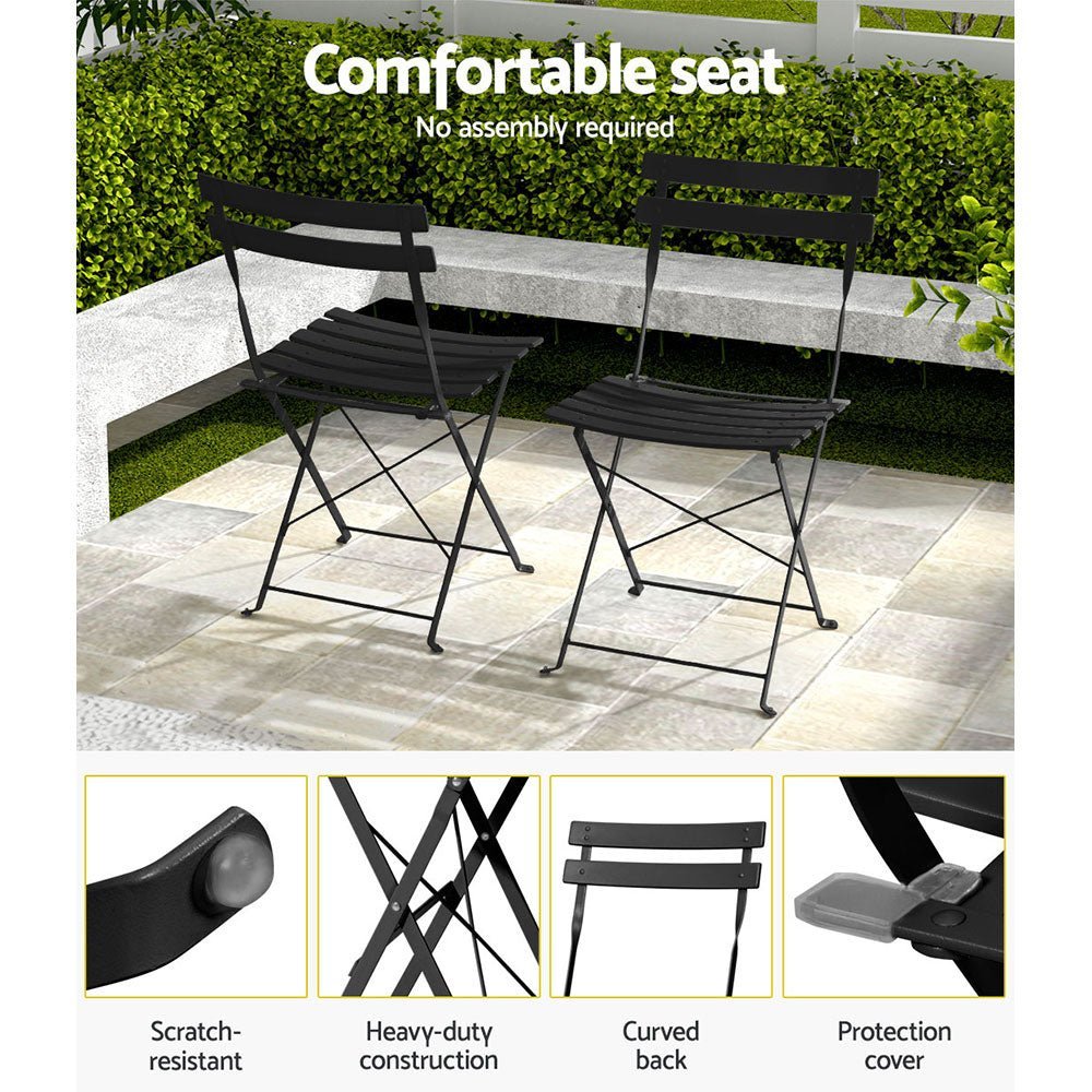 Outdoor Dining Setting 2 Seat Steel Bistro Set Patio Furniture Black