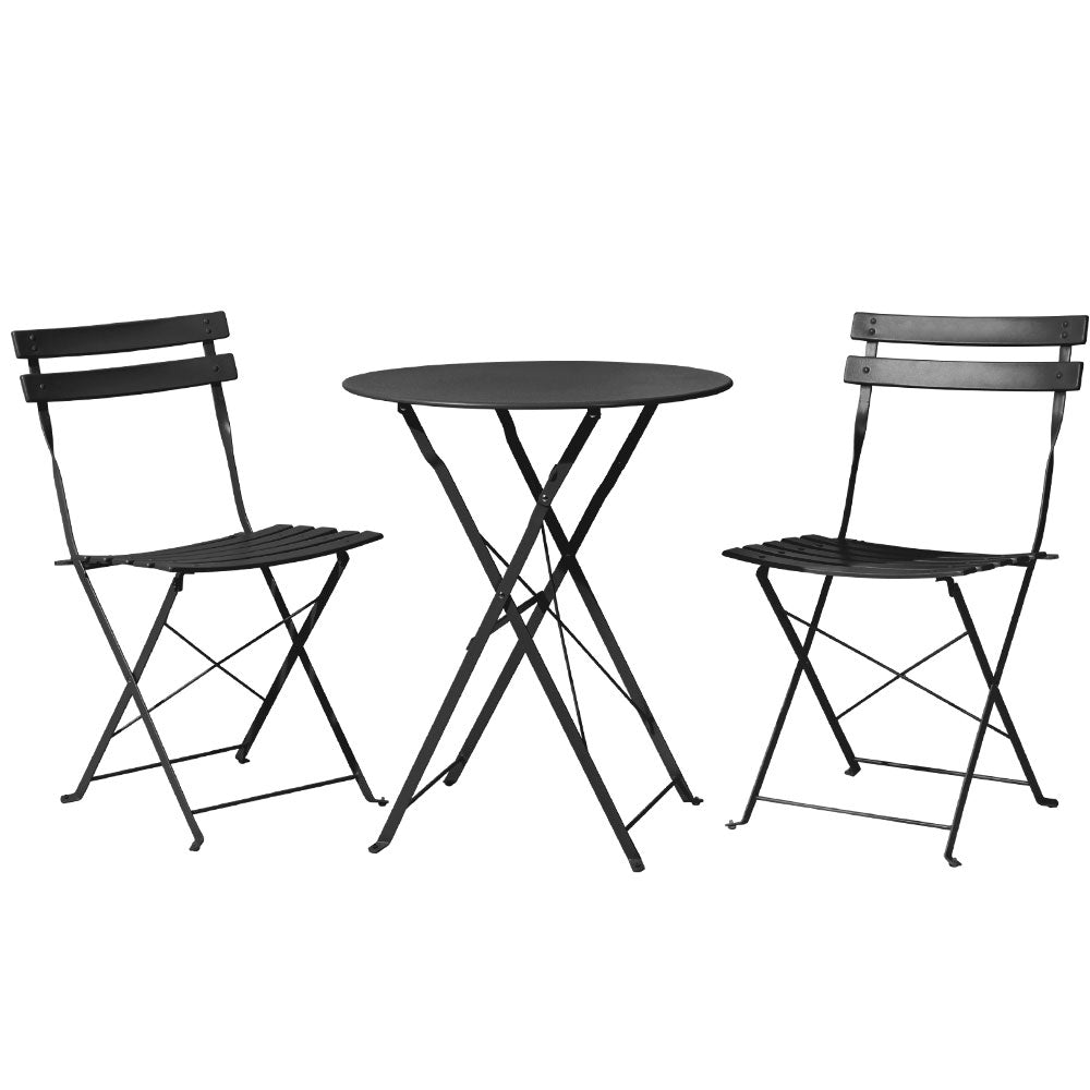 Outdoor Dining Setting 2 Seat Steel Bistro Set Patio Furniture Black